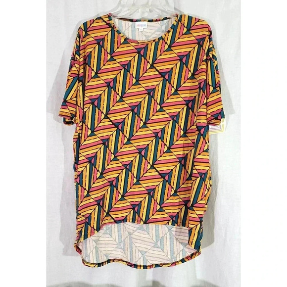 LuLaRoe Women's Size XS Yellow Multicolor Geometric Drop Shoulder Irma Tunic Top - Picture 1 of 5